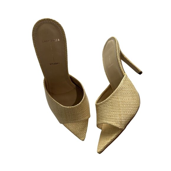 Black Suede Studio bella Mules in Raffia - Picture 1 of 7